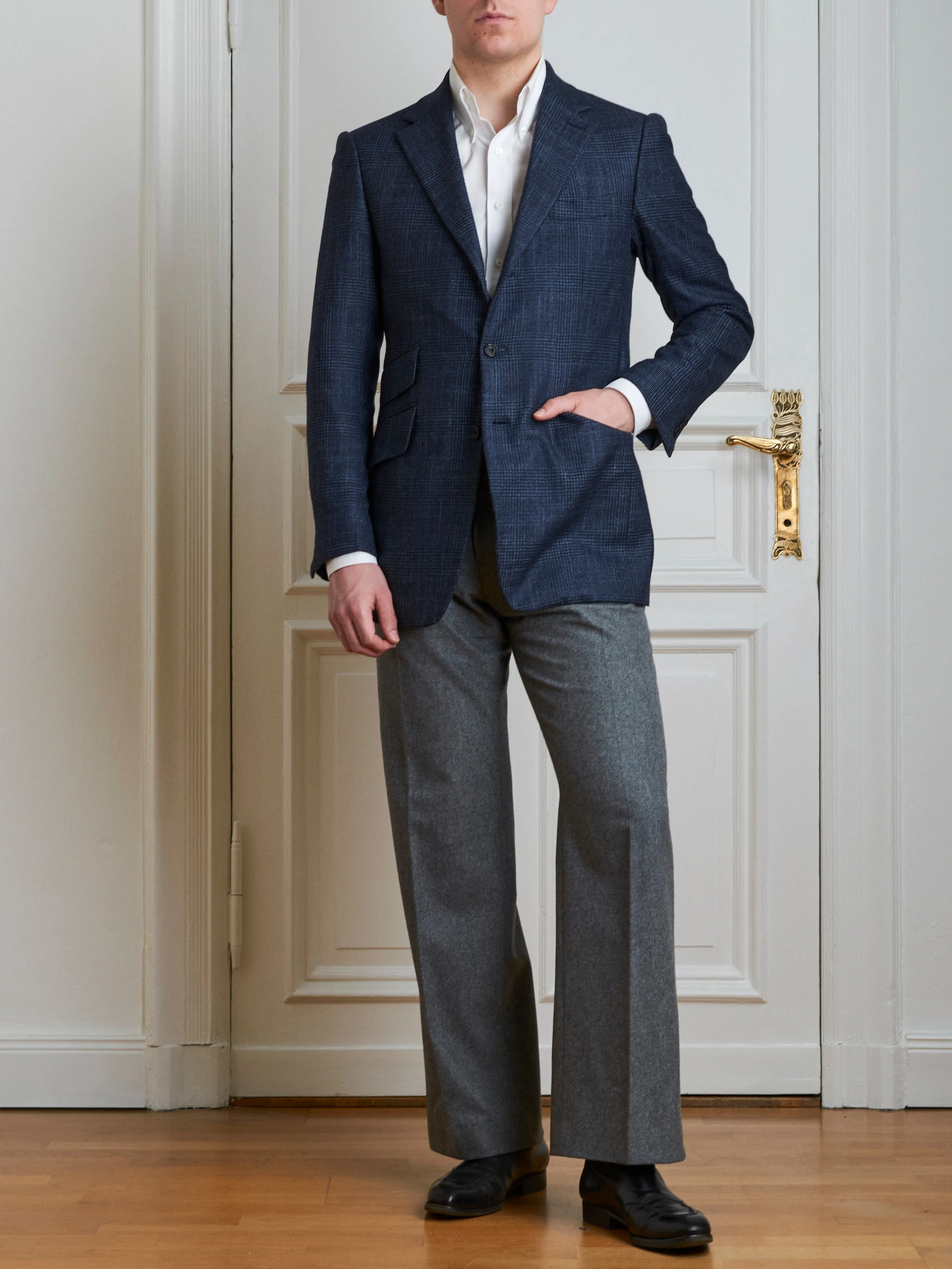 Jacket - Navy glencheck wool-silk-cashmere blend sold by Maximilian Mogg product image thumbnail 2