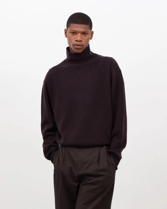 Merino Roll Neck Sweater - Mahogany Brown sold by Daniel Simmons