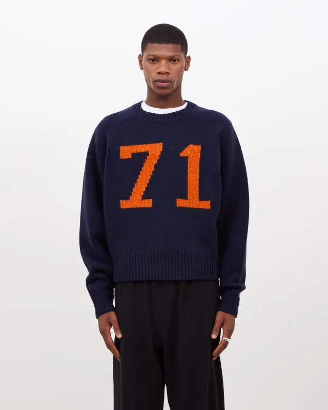 Varsity Intarsia Knit Sweater - Navy & Orange sold by Daniel Simmons