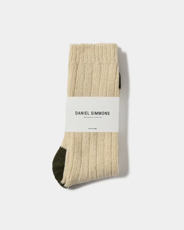 Knitted Wool Sock - Green / Cream made by Daniel Simmons