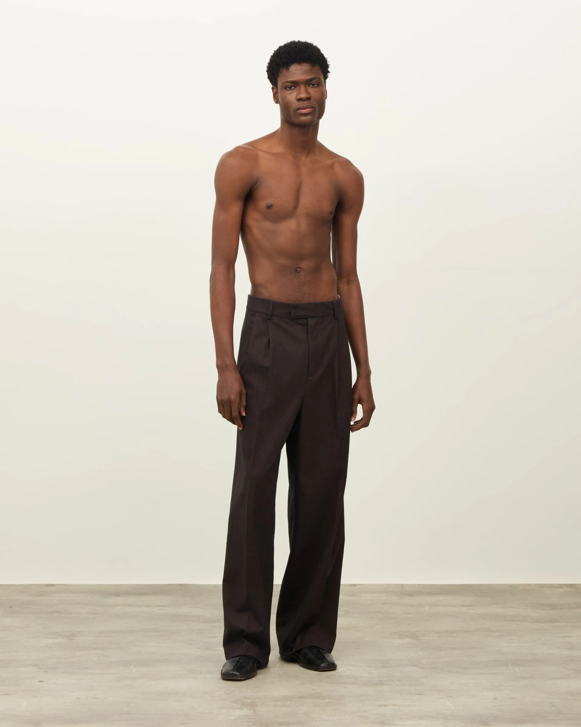 Herringbone Forest Pleated Trouser - Brown sold by Daniel Simmons
