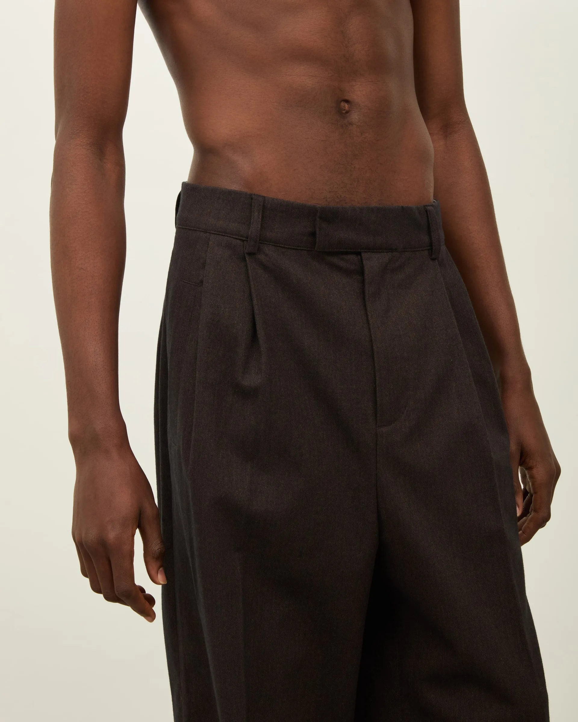Herringbone Forest Pleated Trouser - Brown sold by Daniel Simmons product image thumbnail 3