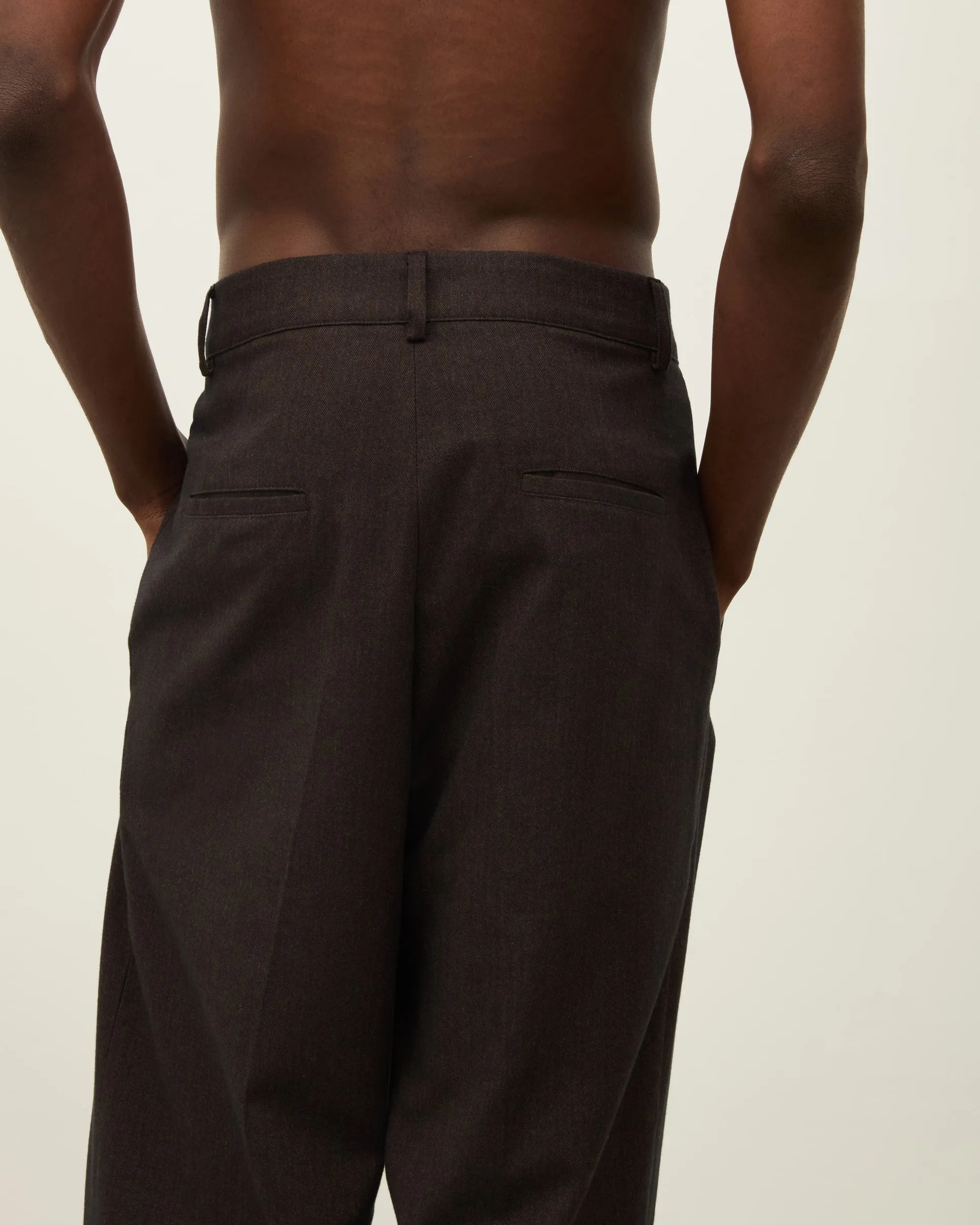 Herringbone Forest Pleated Trouser - Brown sold by Daniel Simmons product image thumbnail 4