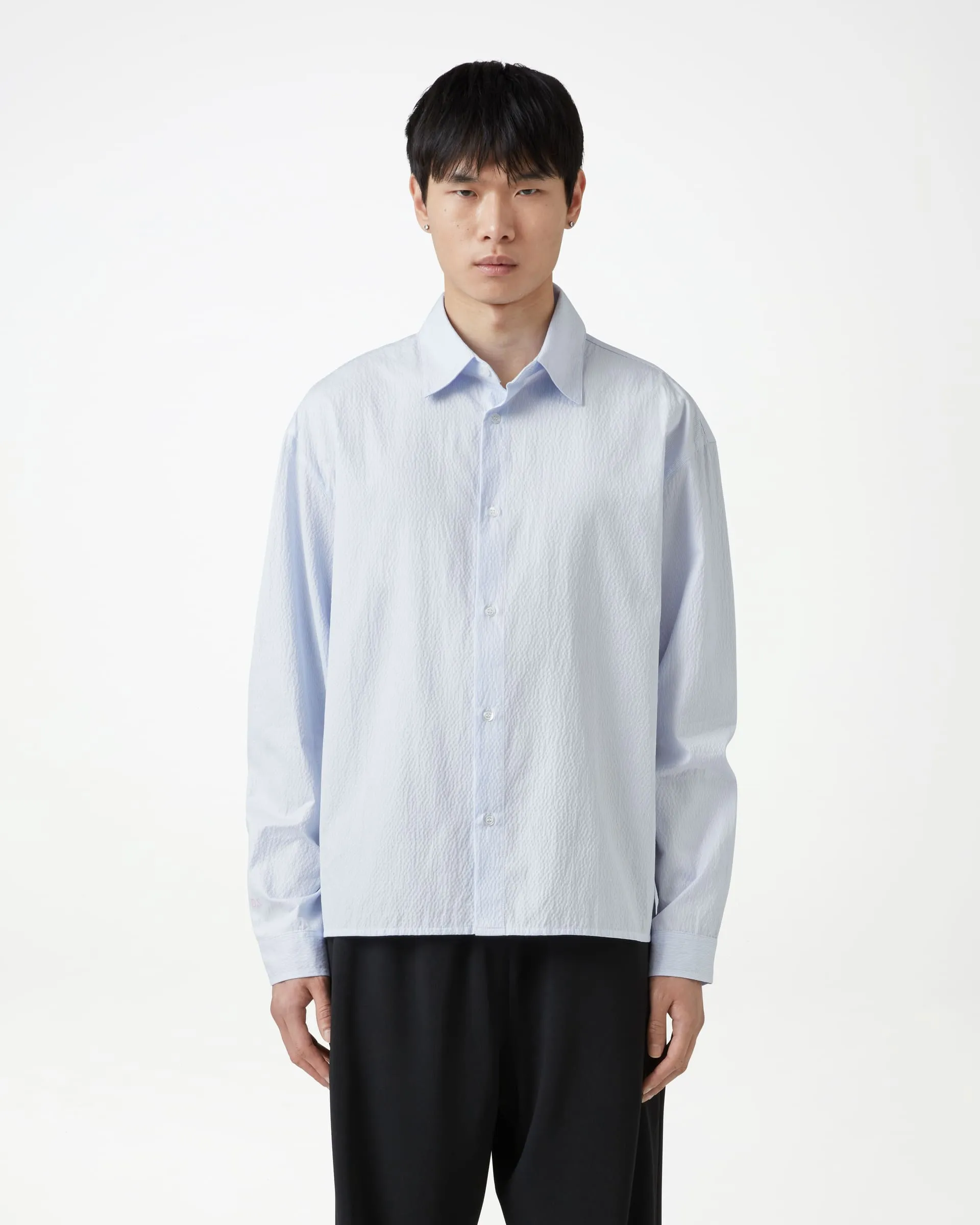 Manchester Seersucker Shirt - Chambray Blue/White Pinstripe sold by Daniel Simmons