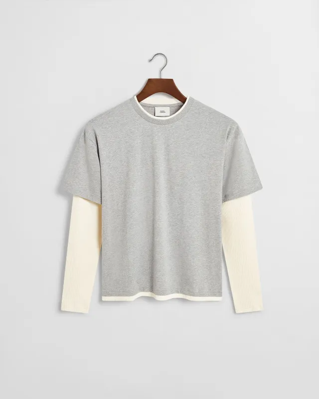 Layered Long Sleeve T-Shirt - Grey / Cream sold by Daniel Simmons
