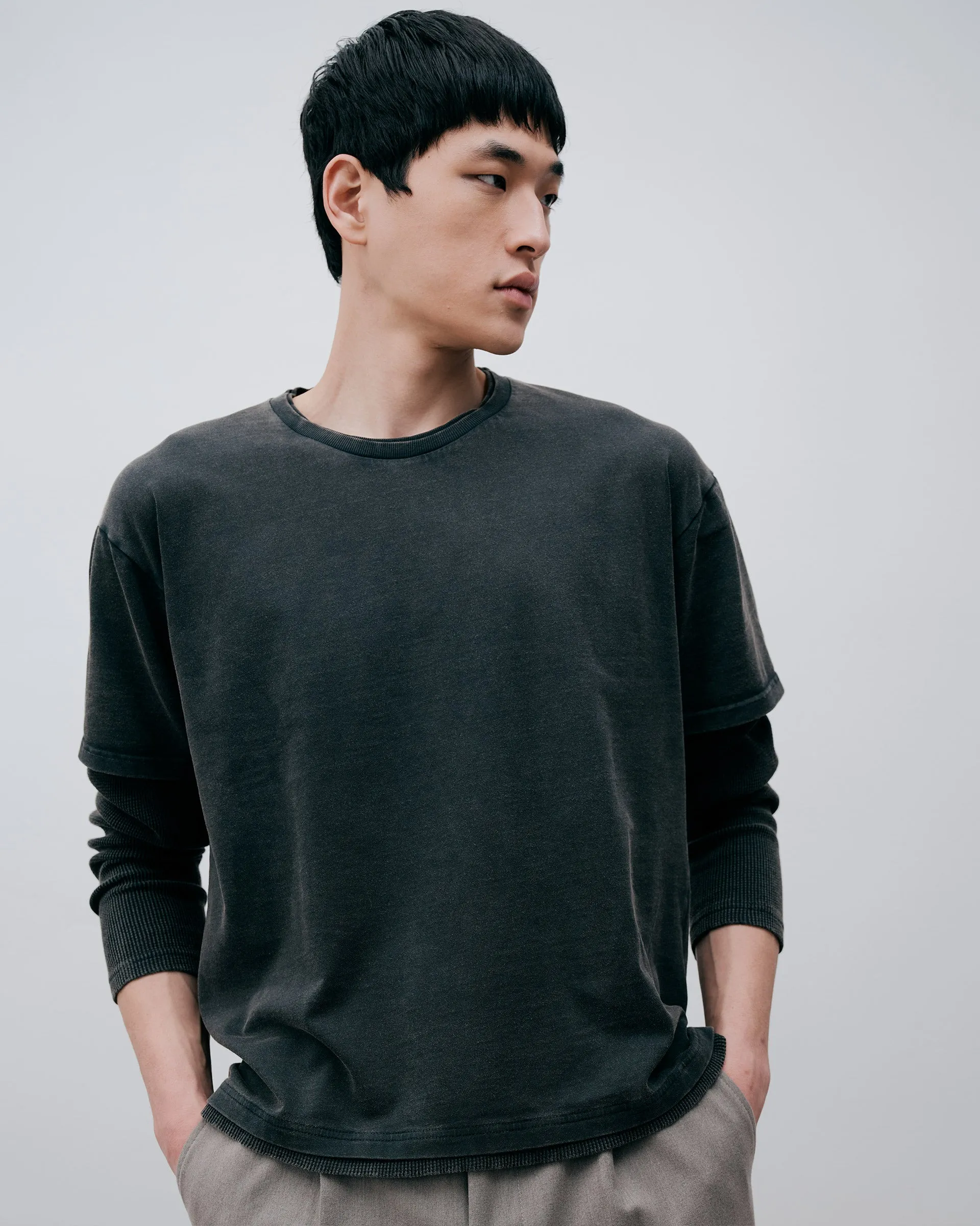 Layered Long Sleeve T-Shirt - Washed Grey sold by Daniel Simmons product image thumbnail 2