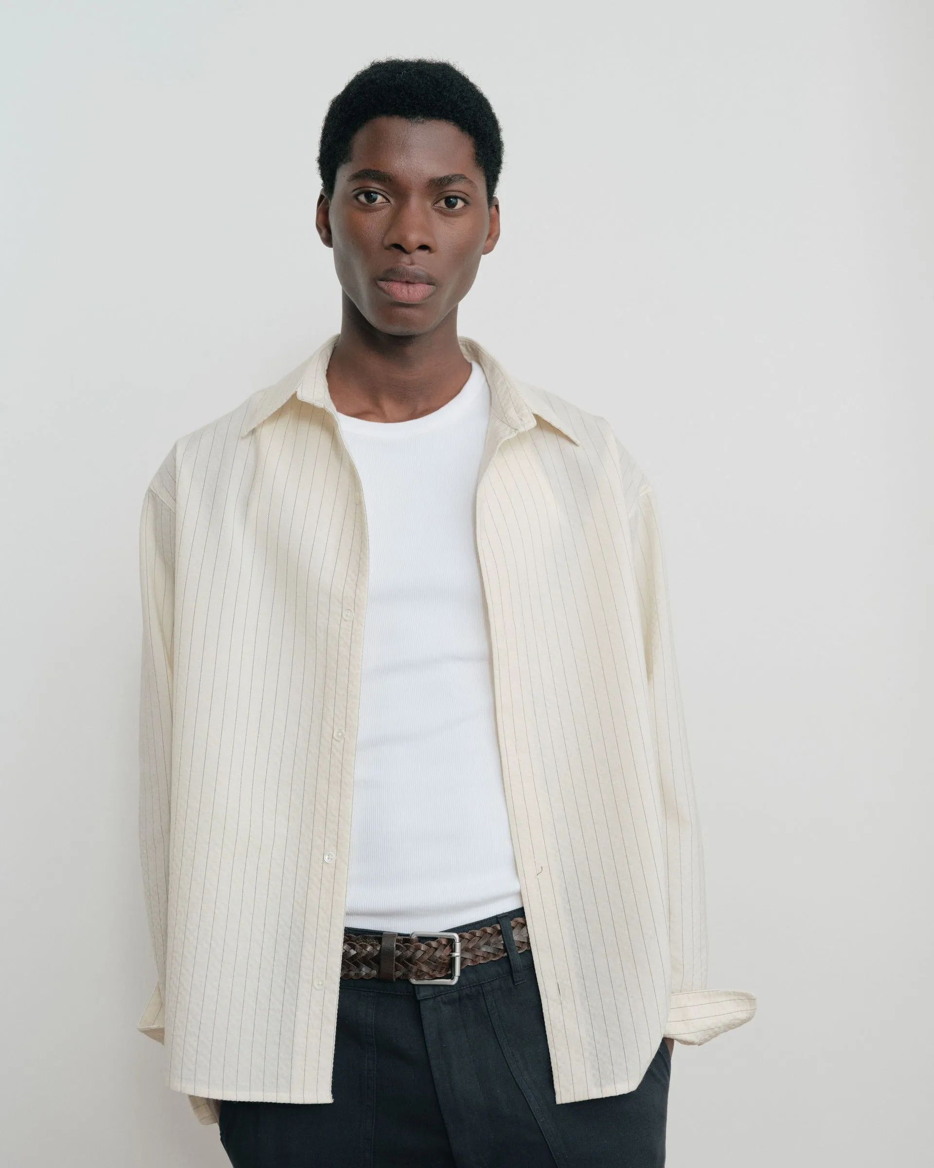 Grado Seersucker Shirt V2 - Cream/Black Pinstripe sold by Daniel Simmons product image thumbnail 4