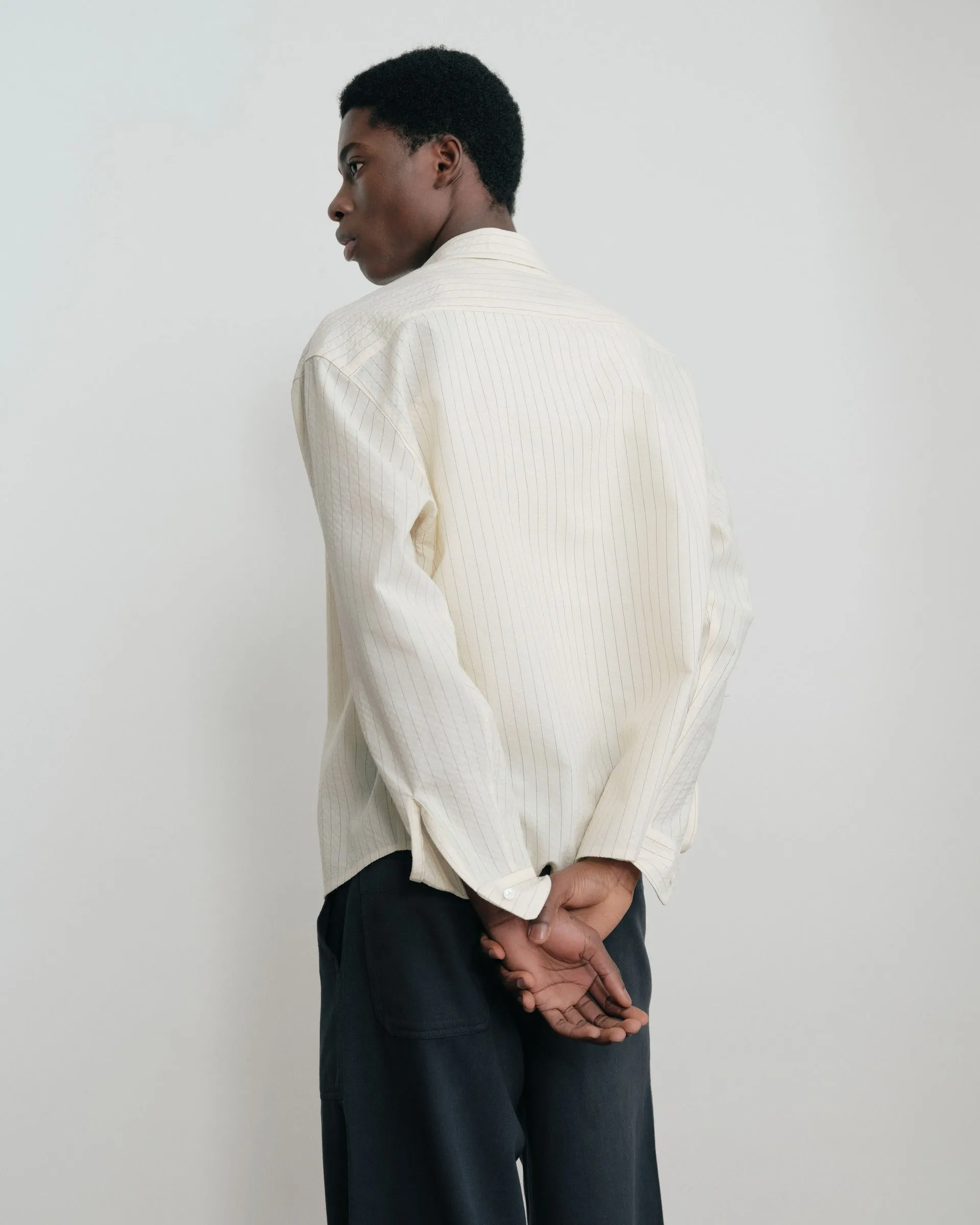 Grado Seersucker Shirt V2 - Cream/Black Pinstripe sold by Daniel Simmons product image thumbnail 5