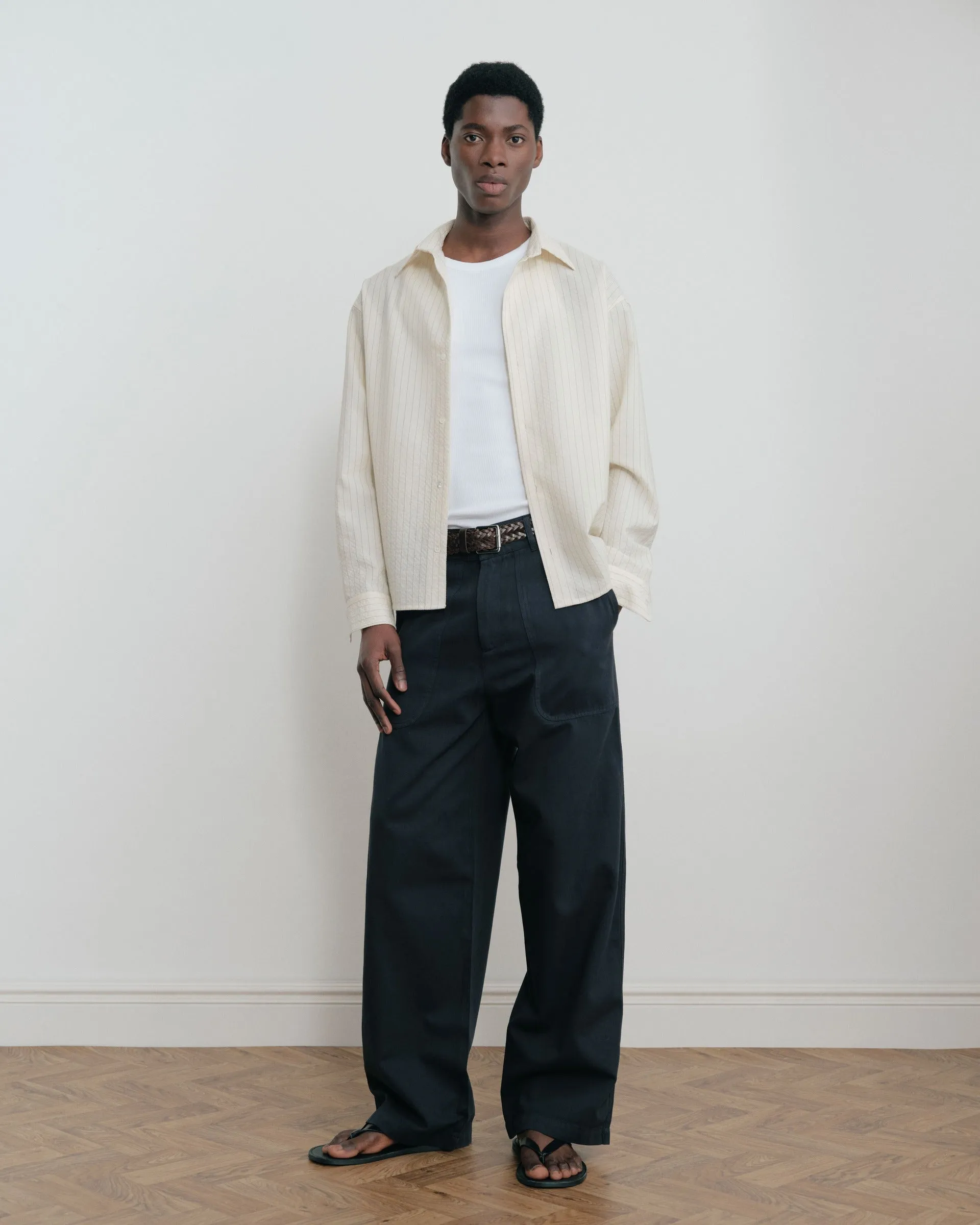 Grado Seersucker Shirt V2 - Cream/Black Pinstripe sold by Daniel Simmons product image thumbnail 2