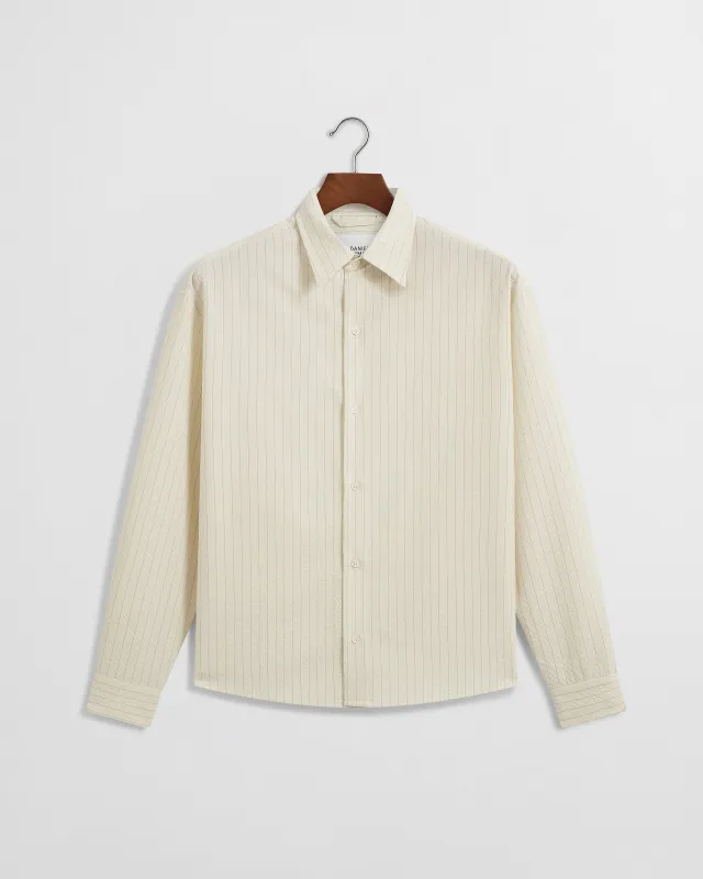 Grado Seersucker Shirt V2 - Cream/Black Pinstripe made by Daniel Simmons