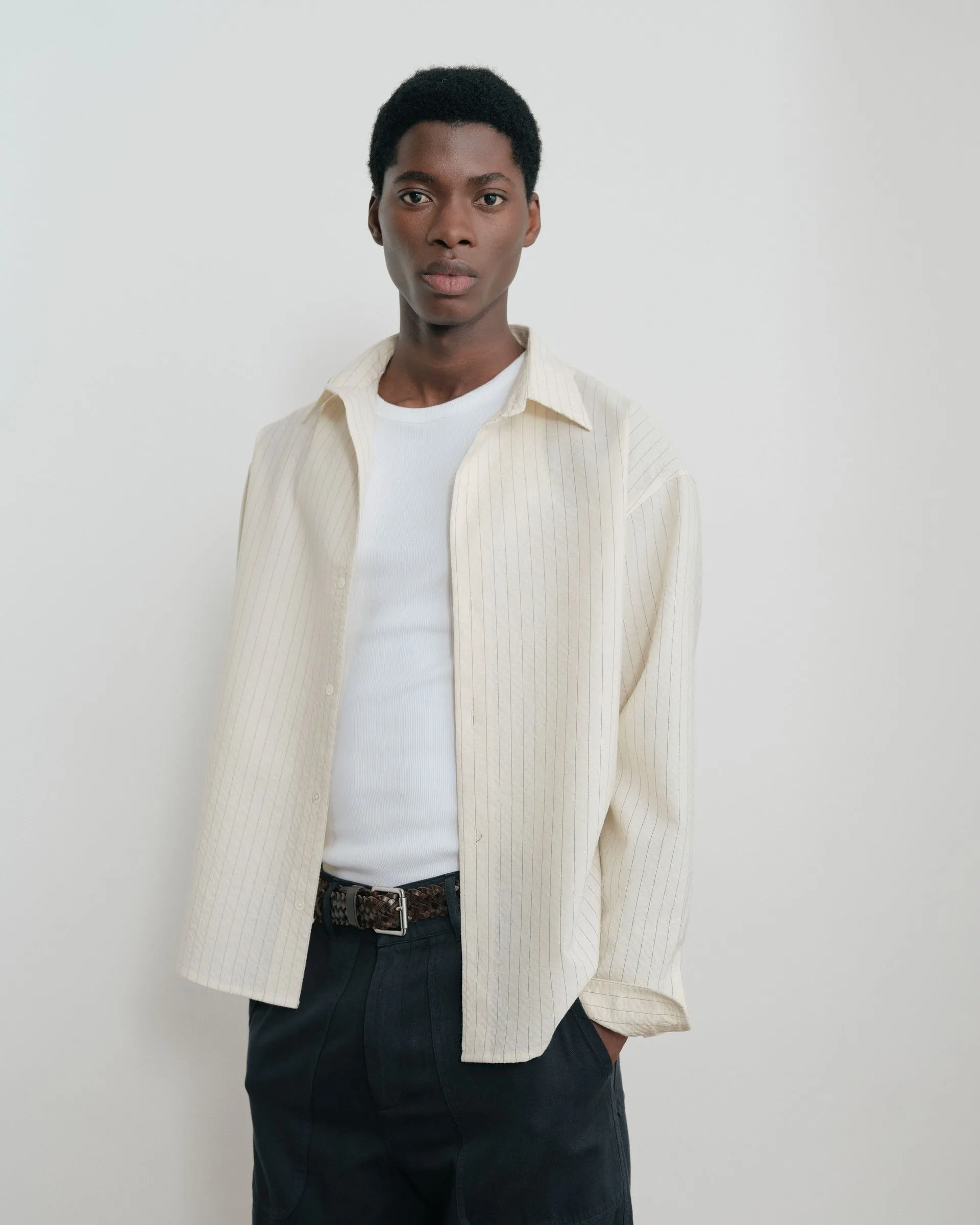 Grado Seersucker Shirt V2 - Cream/Black Pinstripe sold by Daniel Simmons product image thumbnail 3