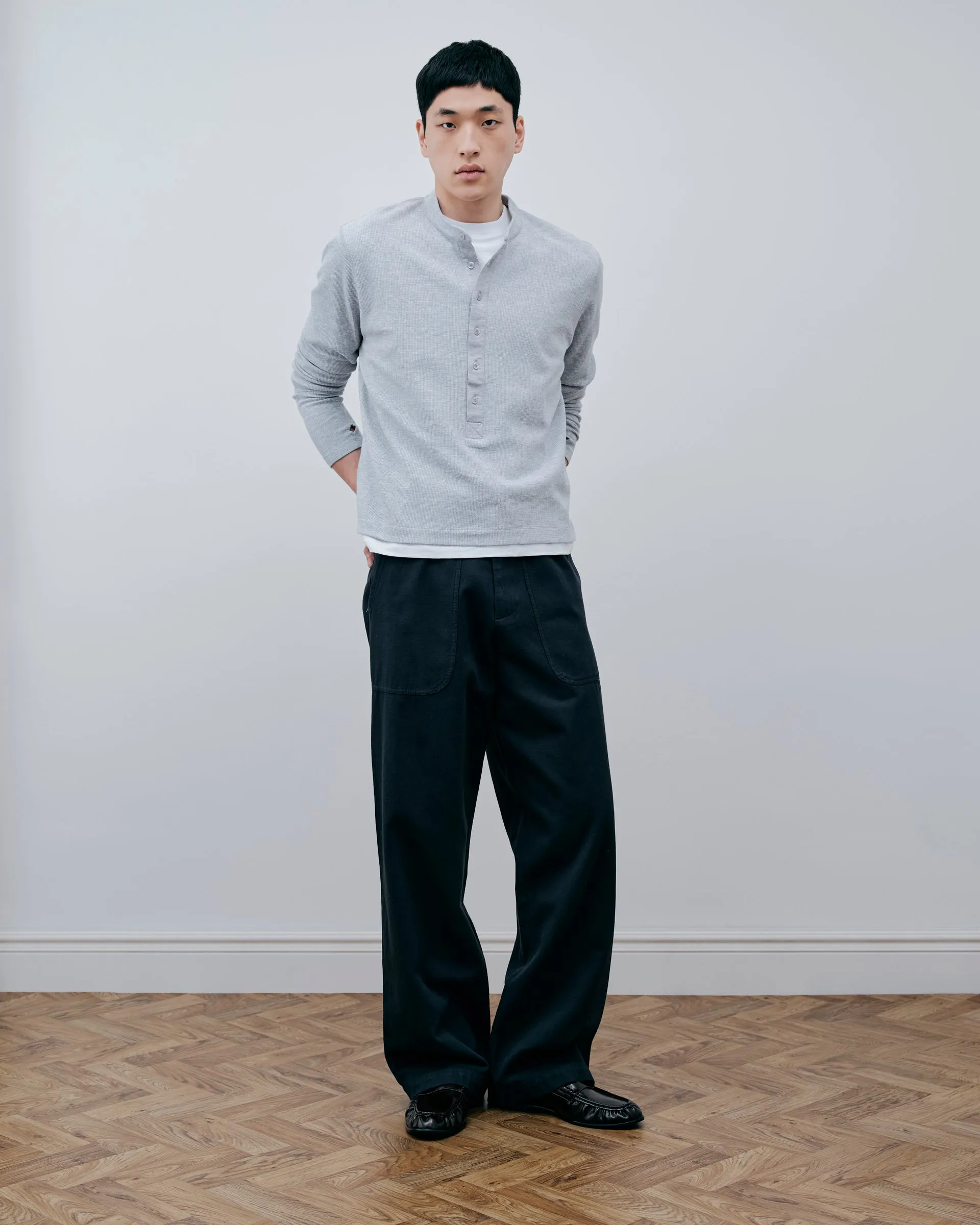 Long Button Henley - Heather Grey sold by Daniel Simmons product image thumbnail 2