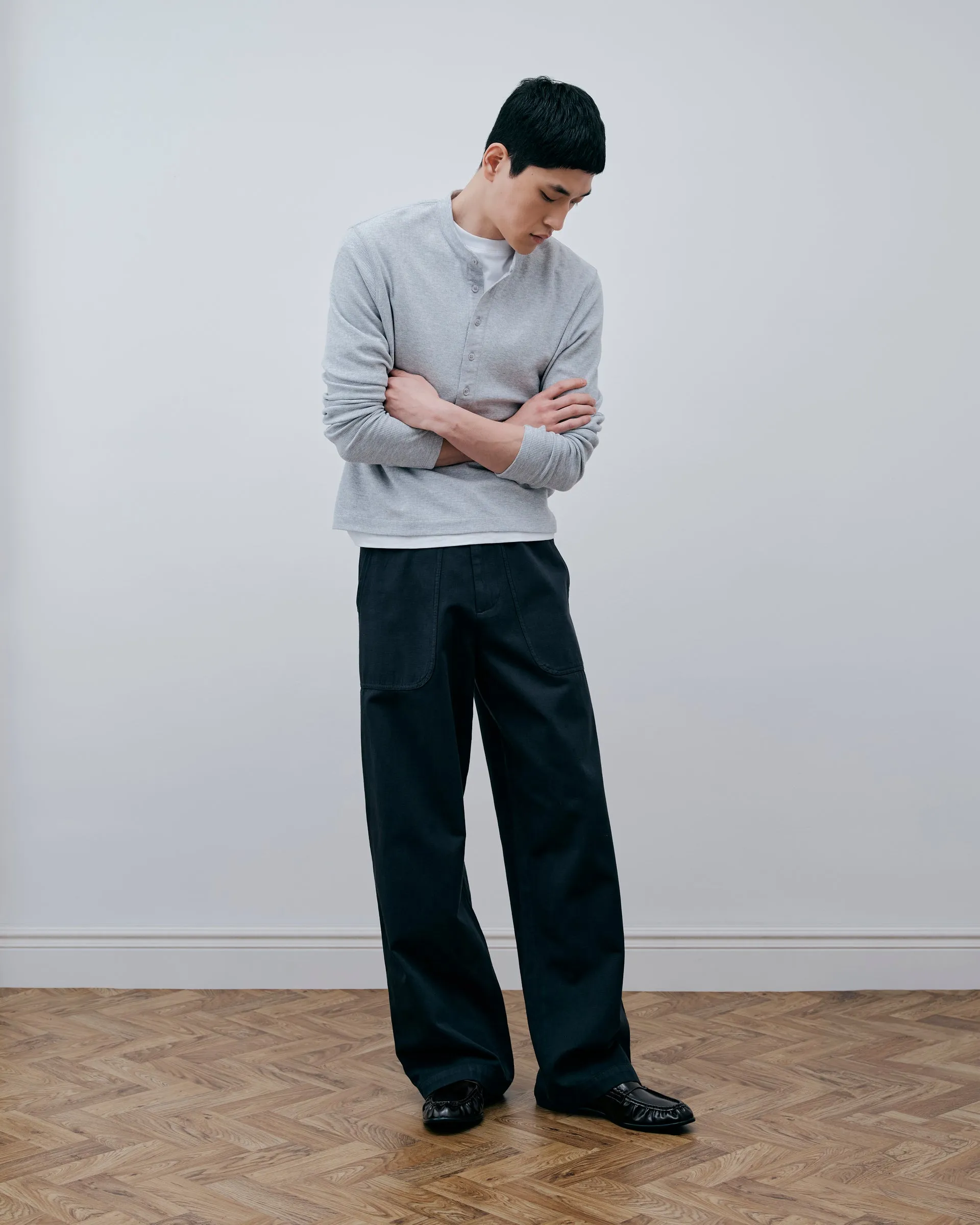 Long Button Henley - Heather Grey sold by Daniel Simmons product image thumbnail 4