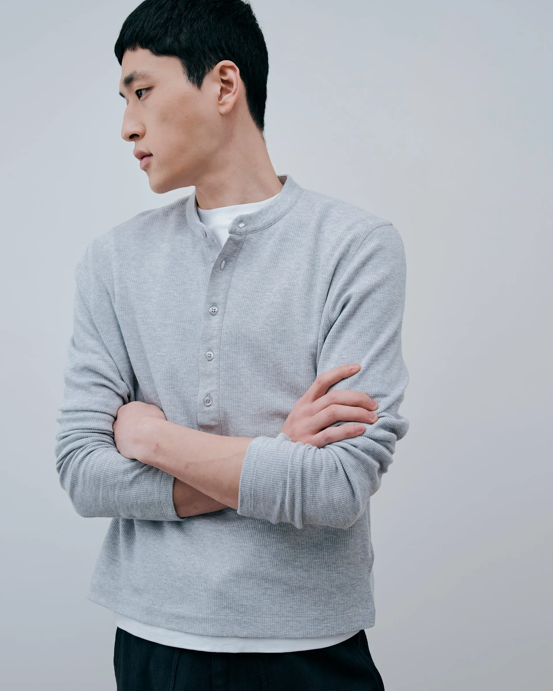 Long Button Henley - Heather Grey sold by Daniel Simmons product image thumbnail 3
