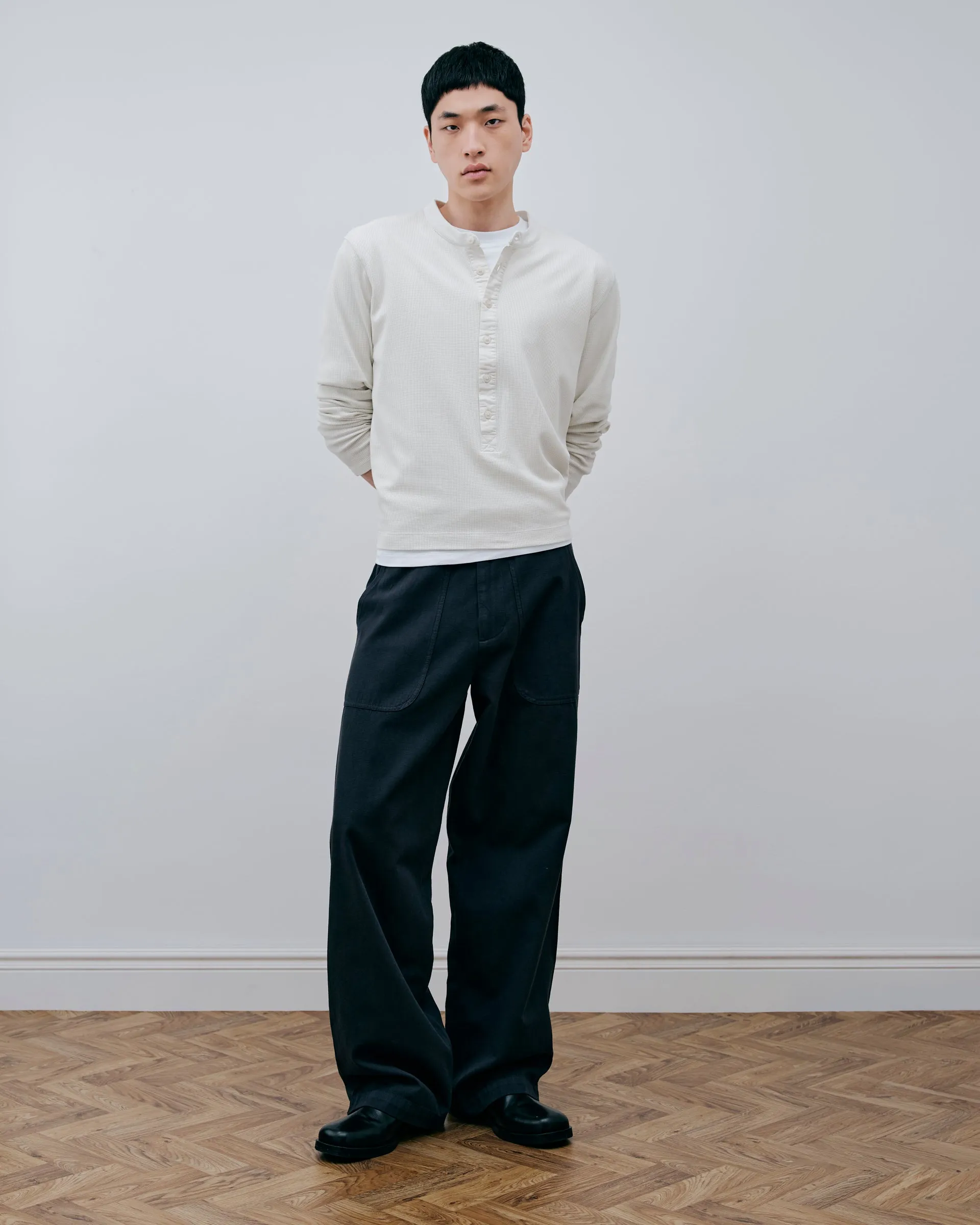 Long Button Henley - Vintage White sold by Daniel Simmons product image thumbnail 2