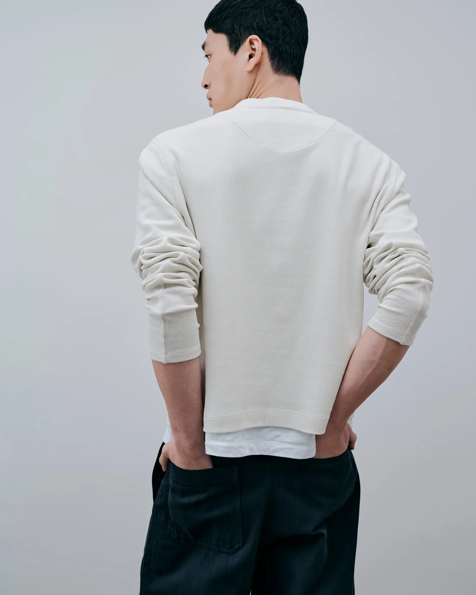 Long Button Henley - Vintage White sold by Daniel Simmons product image thumbnail 5