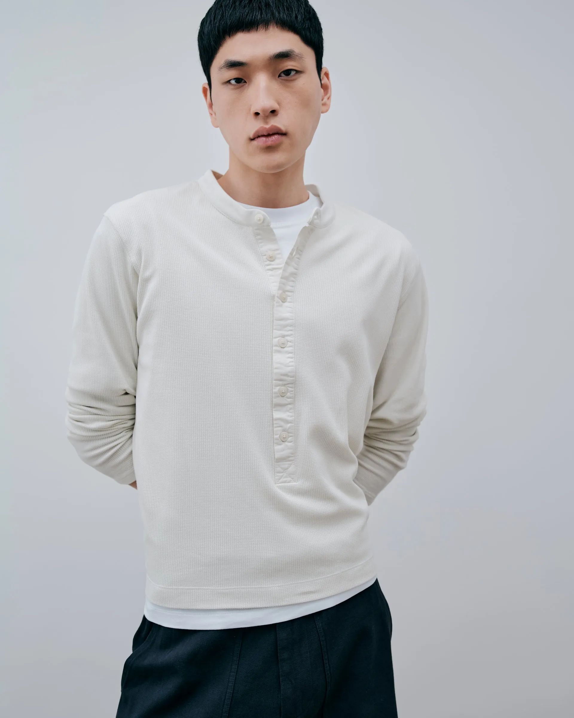Long Button Henley - Vintage White sold by Daniel Simmons product image thumbnail 3