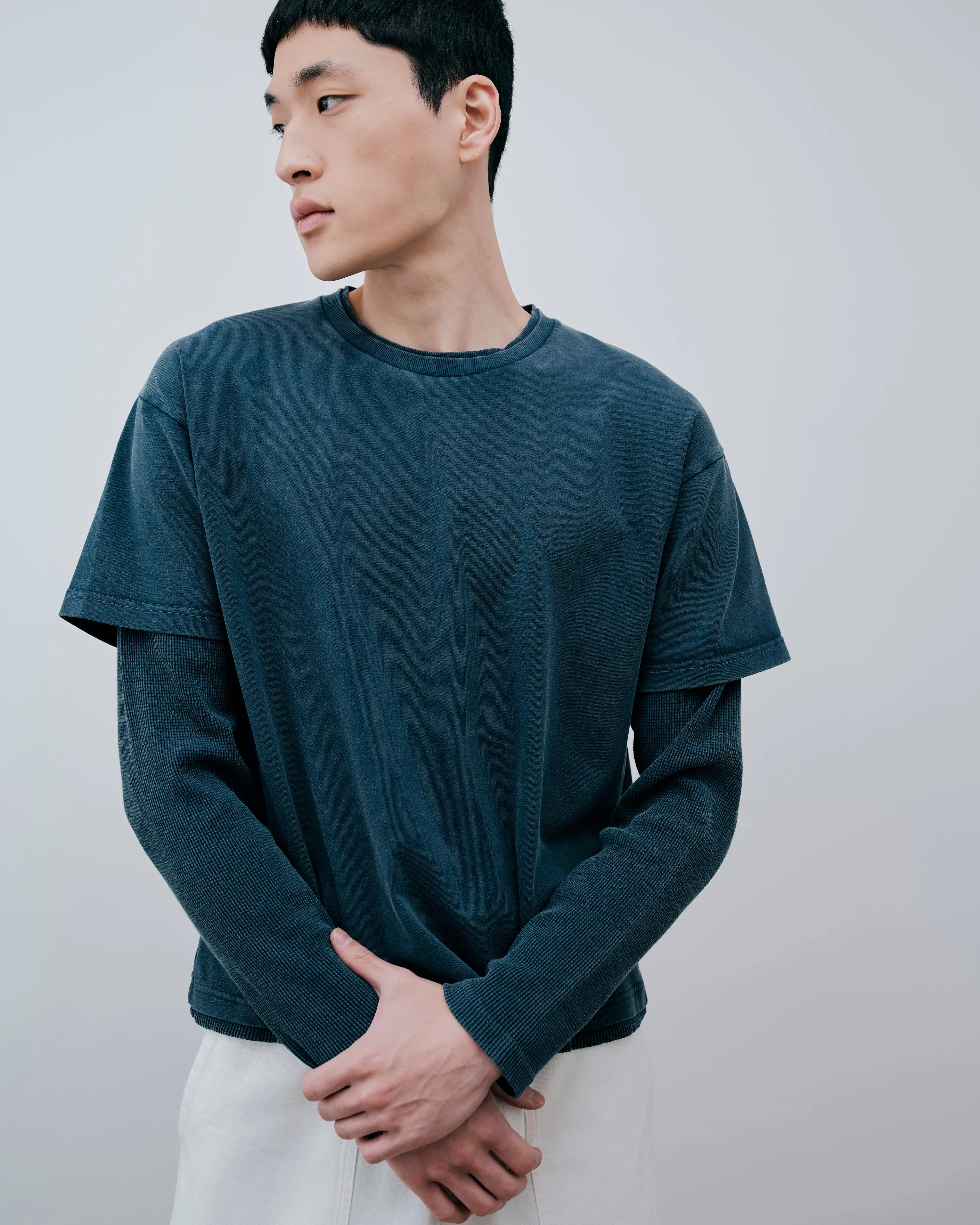 Layered Long Sleeve T-Shirt -Washed Navy sold by Daniel Simmons product image thumbnail 4