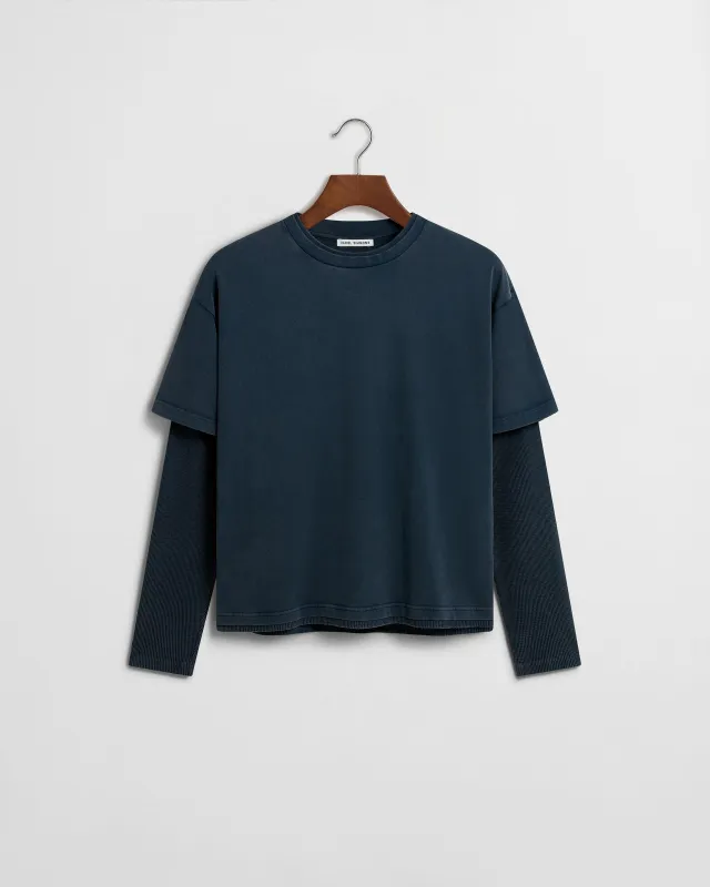 Layered Long Sleeve T-Shirt -Washed Navy made by Daniel Simmons