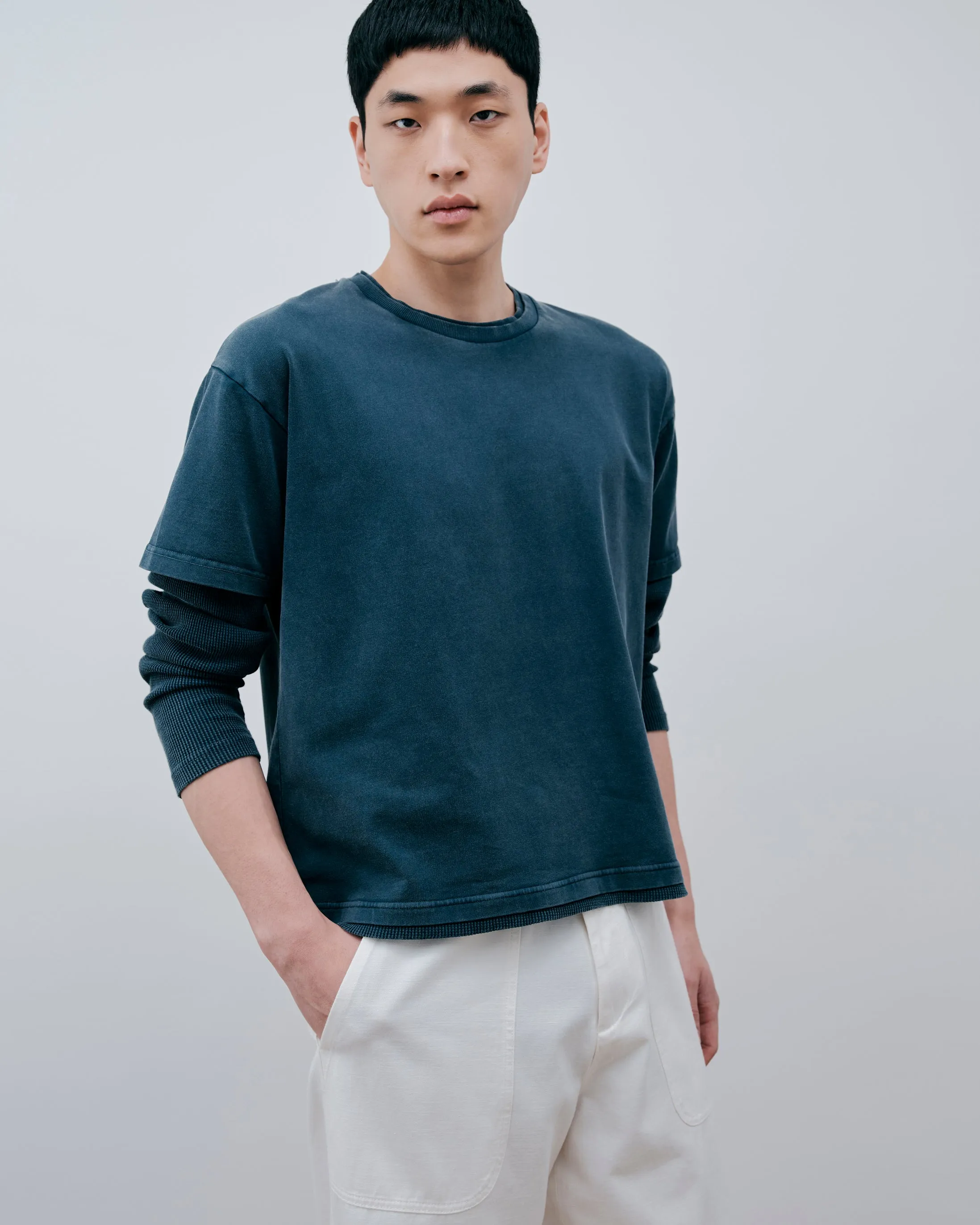 Layered Long Sleeve T-Shirt -Washed Navy sold by Daniel Simmons product image thumbnail 3
