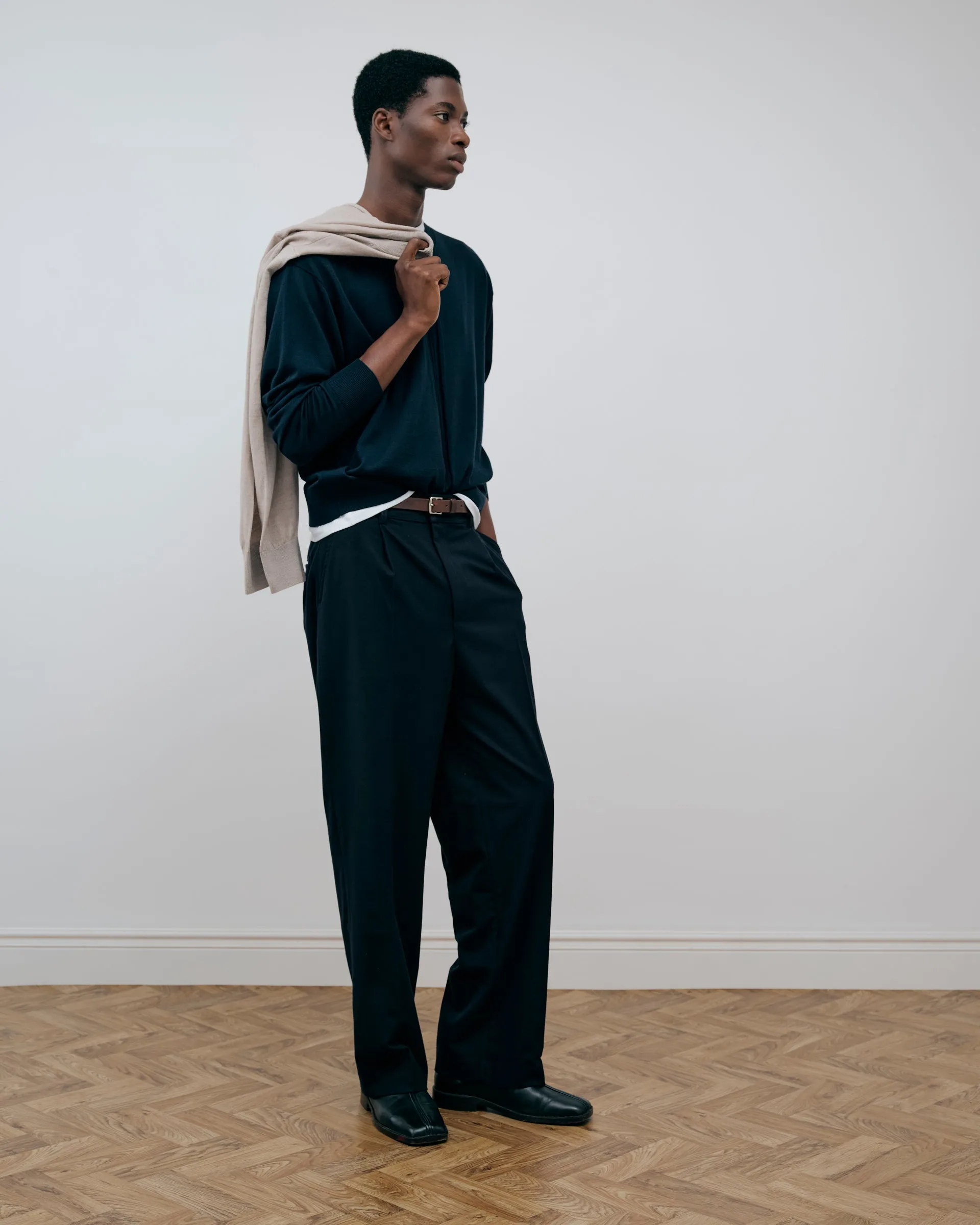 Soft Handle Essential Pleated Trousers - Deeper Navy sold by Daniel Simmons product image thumbnail 3