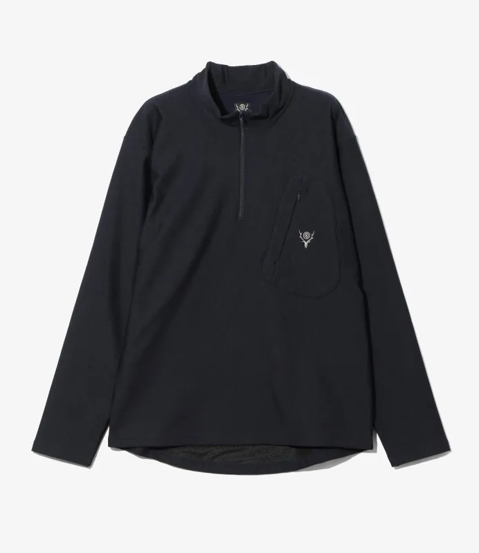 Zipped Pullover Scouting Shirt - Navy - N/PE/PU Tricot Jersey sold by South2West8