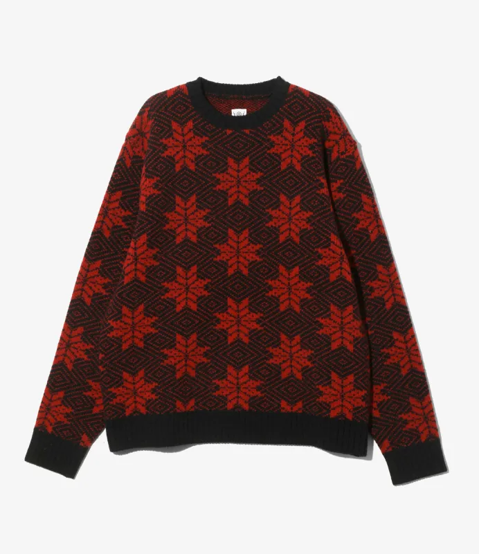 Crew Neck Sweater - Red - Snowflakes sold by South2West8