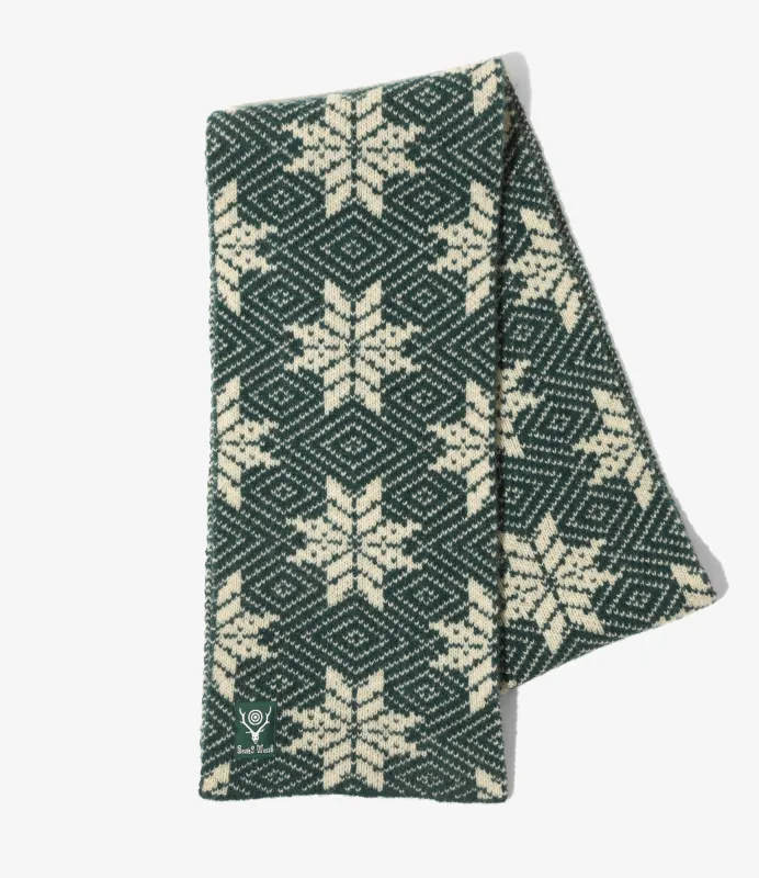 Knit Scarf - Green - Snowflakes made by South2West8