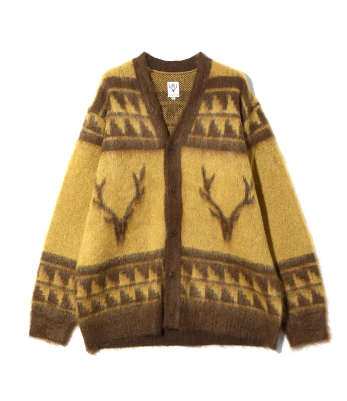 Mohair V Neck Cardigan Sweater - Yellow - Nordic Skull made by South2West8