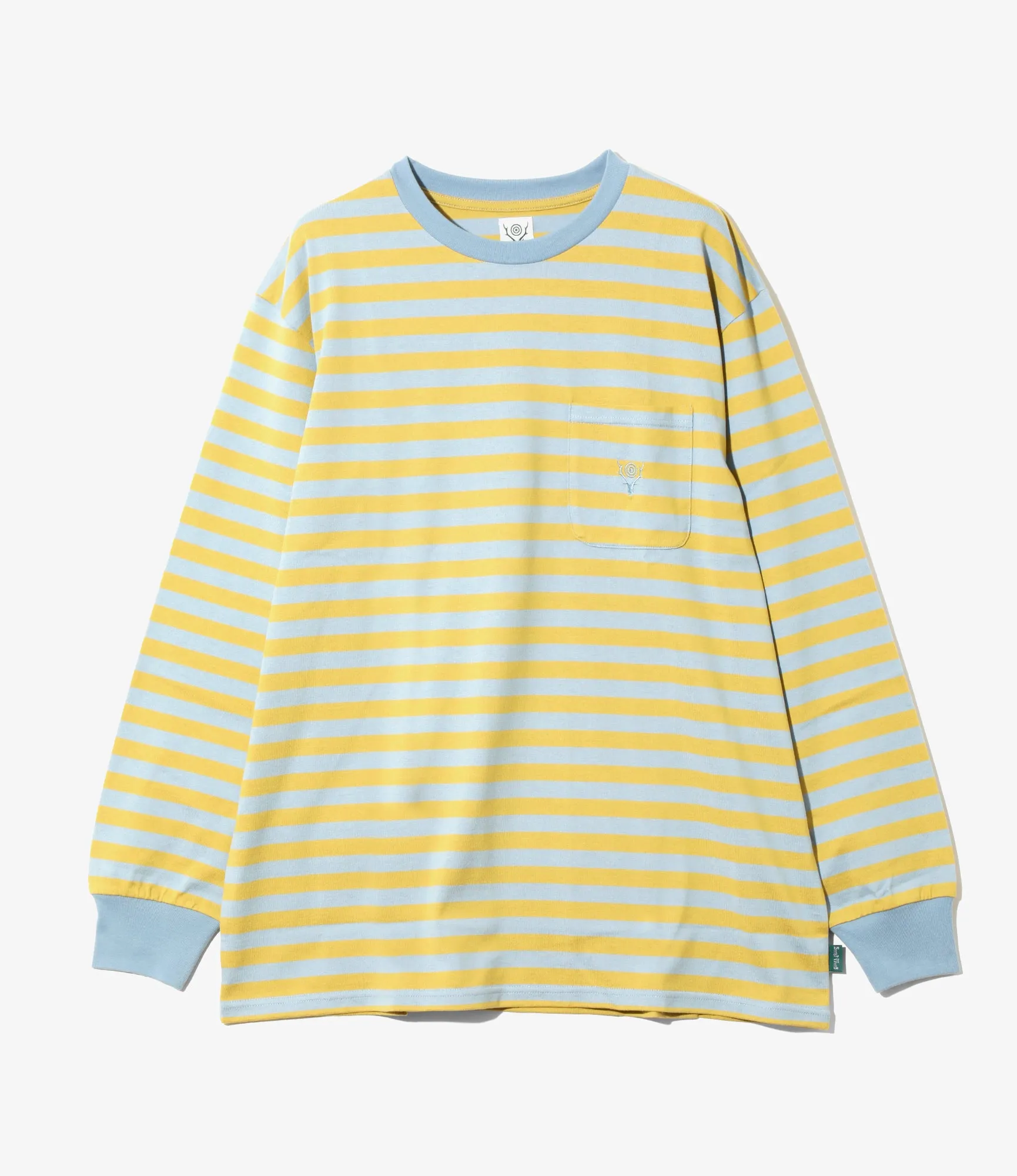L/S Round Pocket Tee - Sax Blue - Cotton Stripe Jersey sold by South2West8