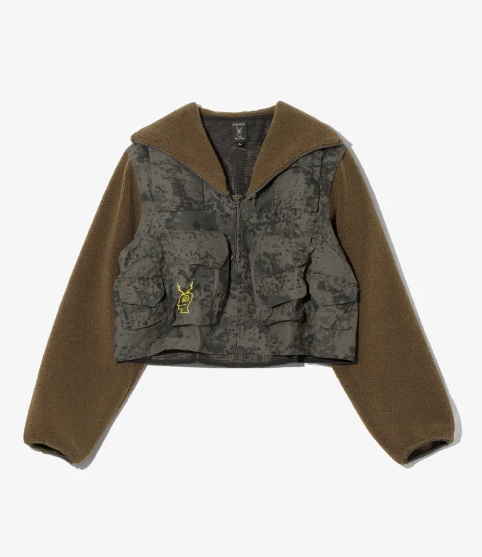 S2W8 x Brain Dead - Fleece Sleeve Tenkara Short Jacket - Grey sold by South2West8