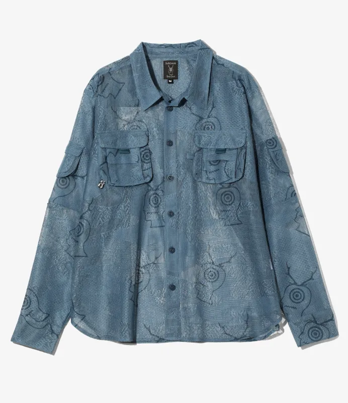 S2W8 x Brain Dead - Engineered Mesh Fishing Button Up Shirt - Slate sold by South2West8