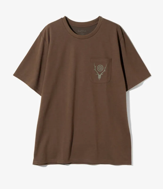 S/S Round Pocket Tee - Brown - Circle Horn sold by South2West8