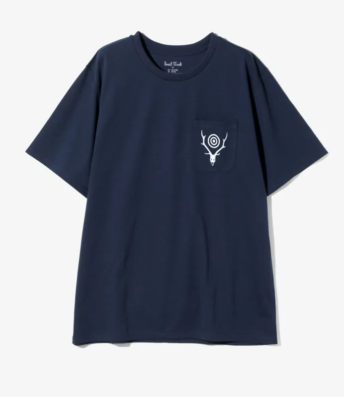S/S Round Pocket Tee - Navy - Circle Horn sold by South2West8