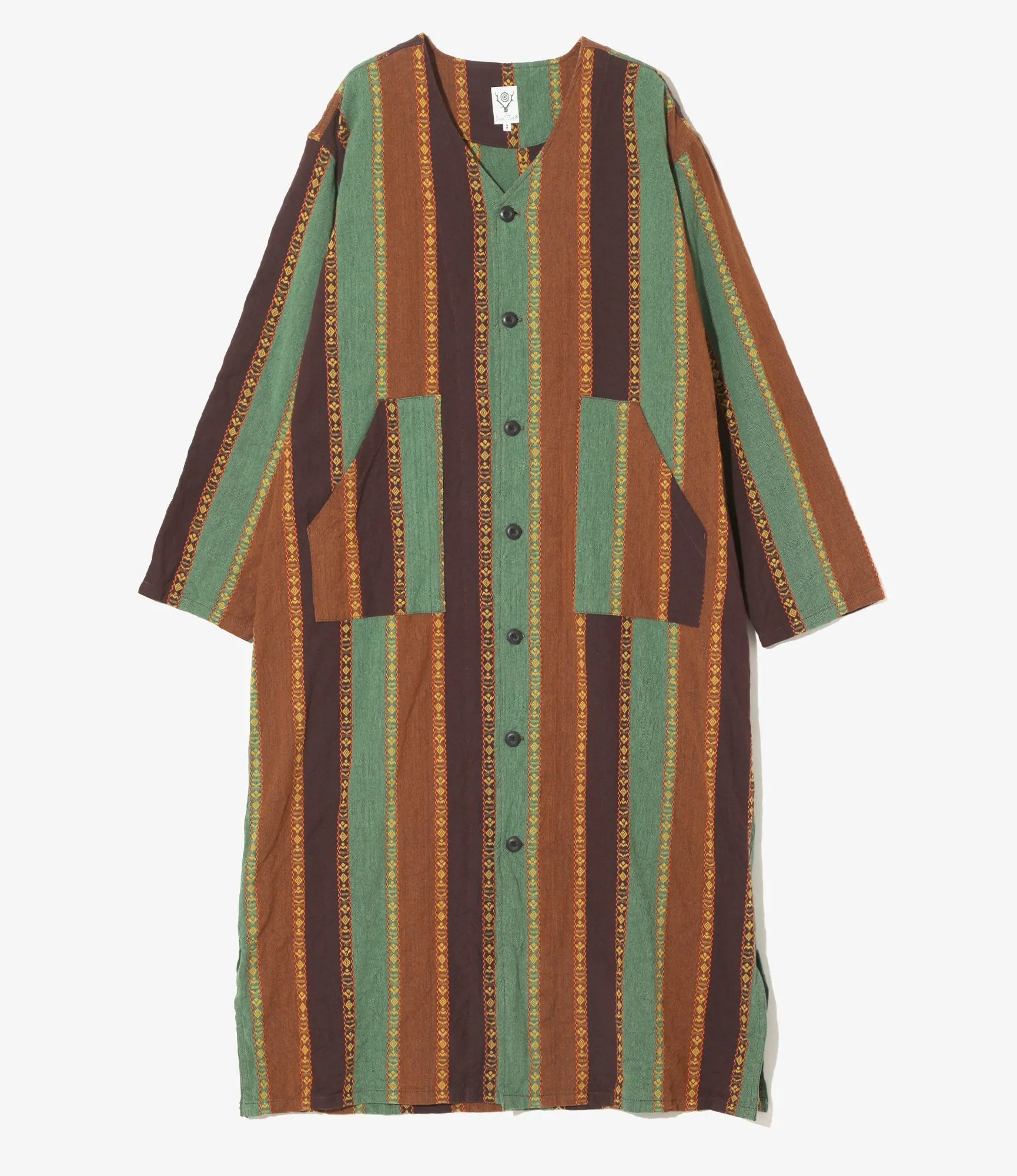 V-Neck Army Dress - Brown/Green - Dobby Stripe sold by South2West8