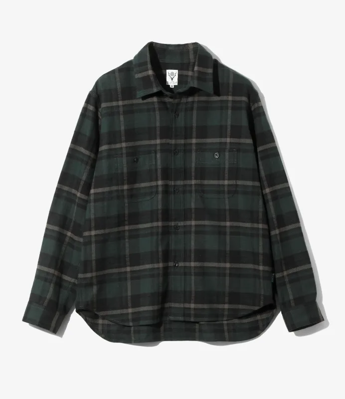 Work Shirt - Green - Cotton Brushed Plaid sold by South2West8