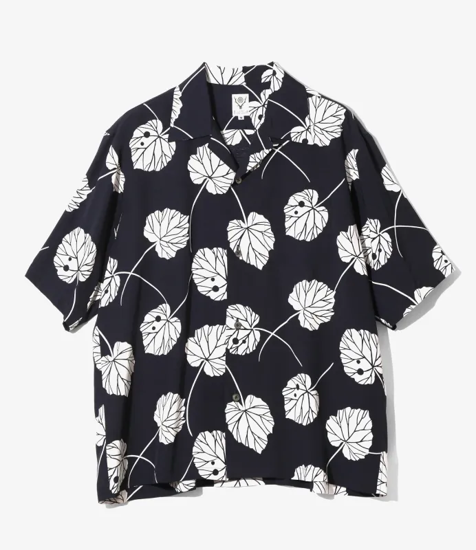 S/S Open Collar Shirt - Navy - Leaf sold by South2West8
