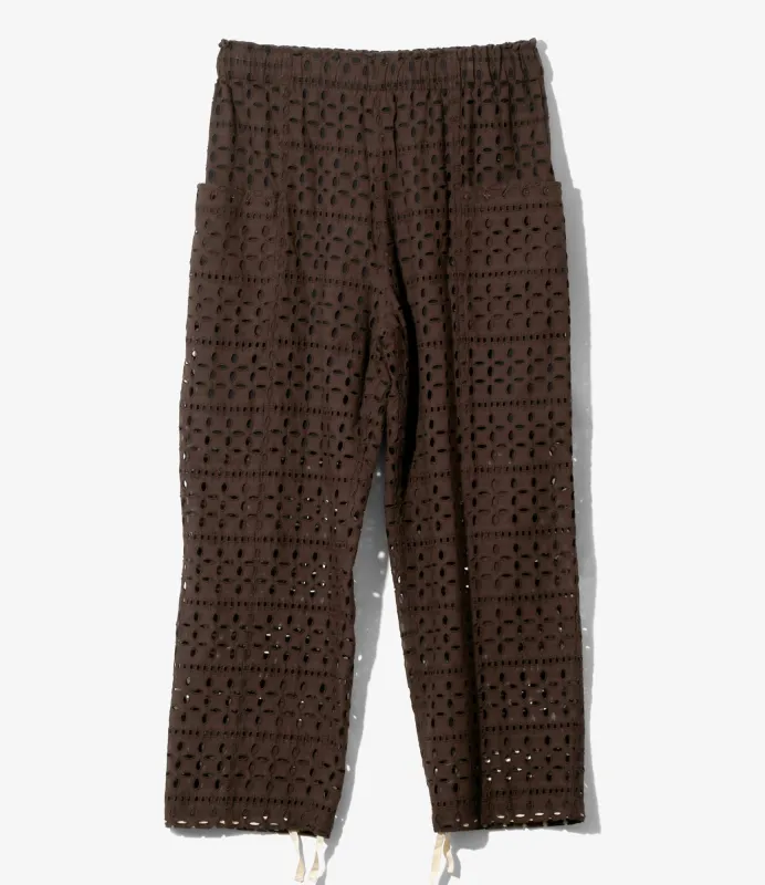 Women's Army String Pant - Dk.Brown - Cutwork Embroidery made by South2West8