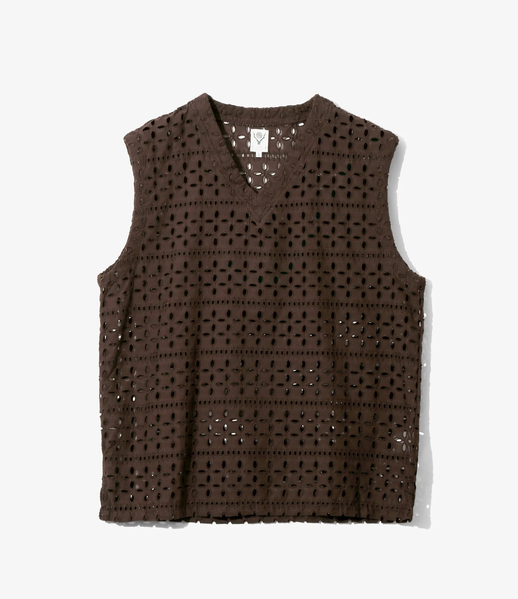 Women's Sleeveless V Neck Shirt - Dk.Brown - Cutwork Embroidery sold by South2West8