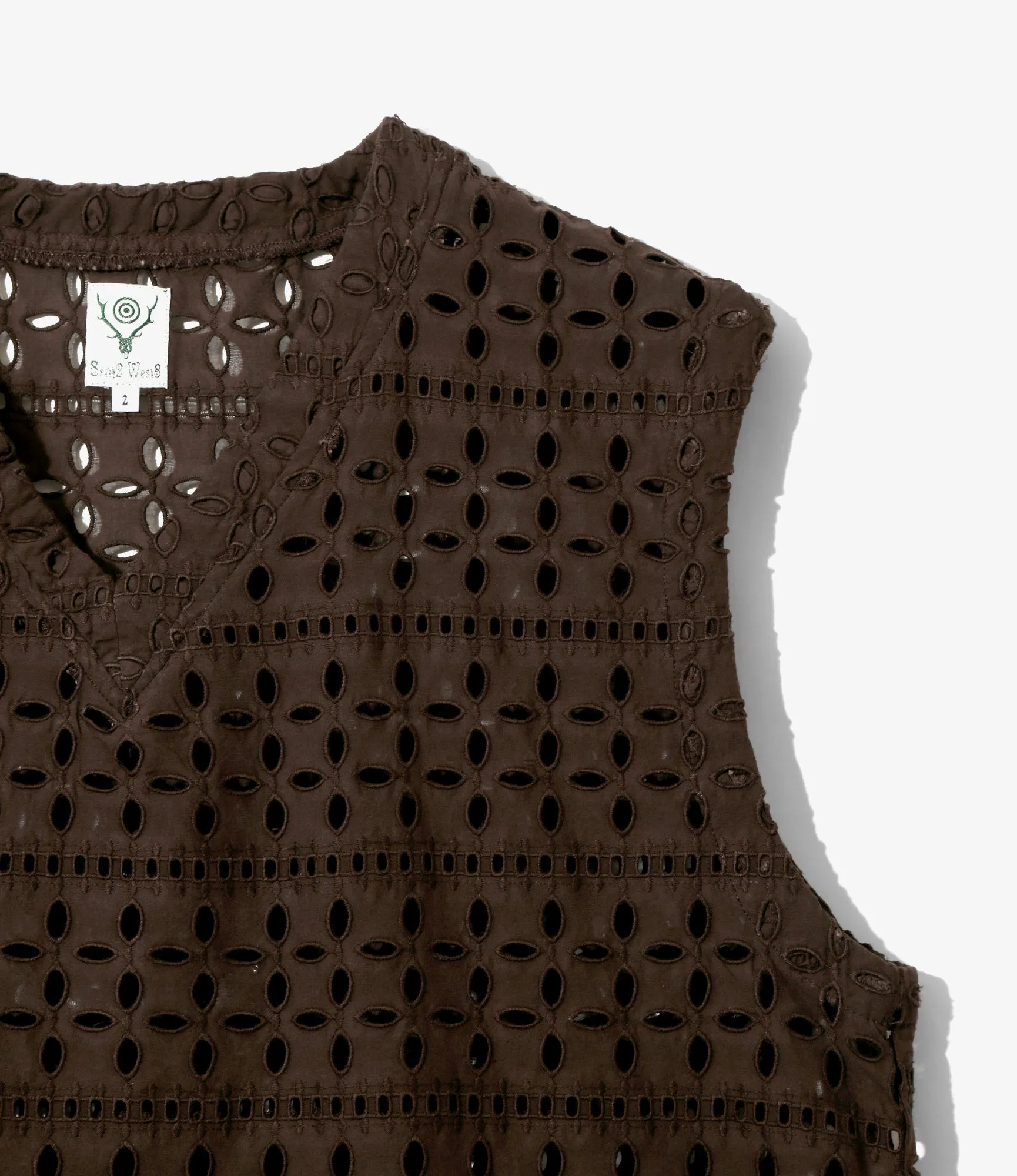 Women's Sleeveless V Neck Shirt - Dk.Brown - Cutwork Embroidery sold by South2West8 product image thumbnail 2