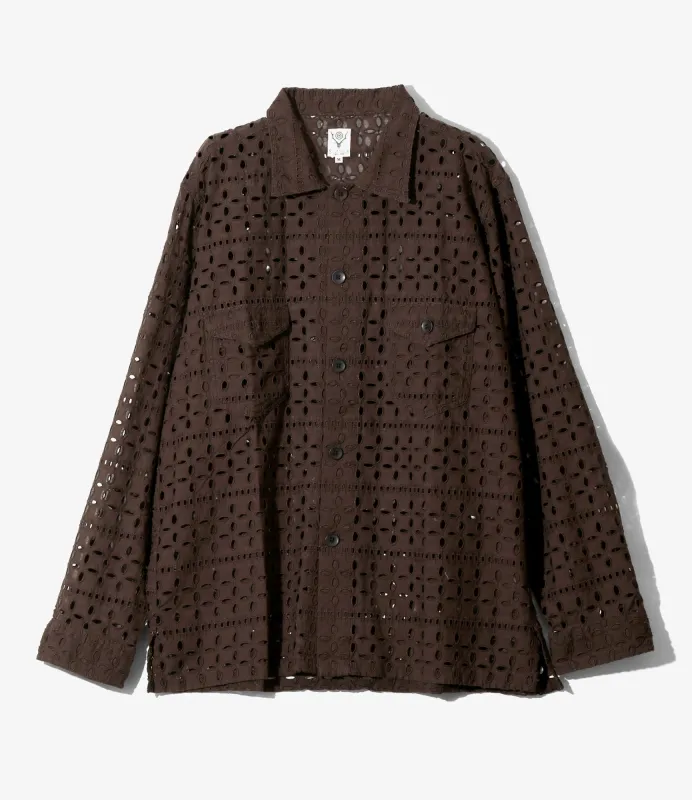 Smokey Shirt - Dk.Brown - Cutwork Embroidery sold by South2West8