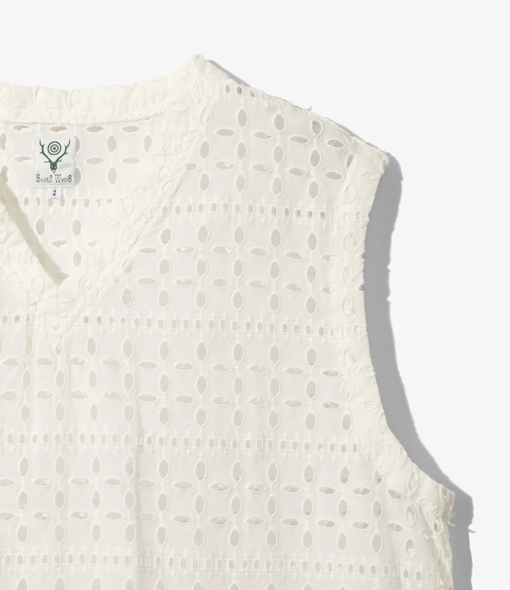 Women's Sleeveless V Neck Shirt - White - Cutwork Embroidery sold by South2West8 product image thumbnail 2