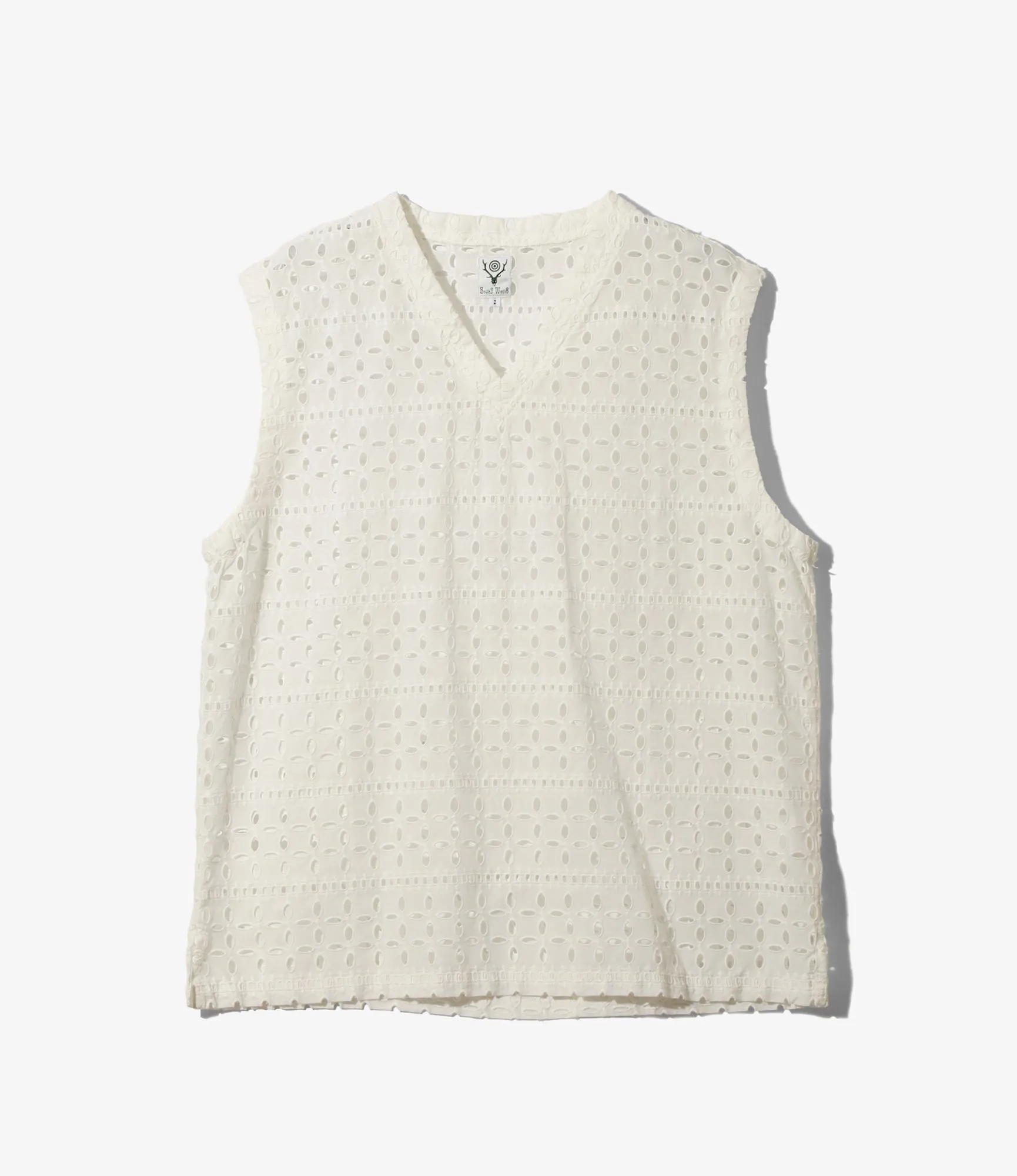 Women's Sleeveless V Neck Shirt - White - Cutwork Embroidery sold by South2West8
