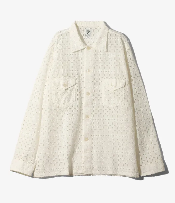 Smokey Shirt - White - Cutwork Embroidery sold by South2West8