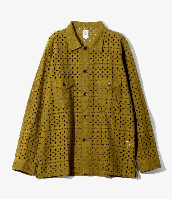 Smokey Shirt - Olive - Cutwork Embroidery made by South2West8