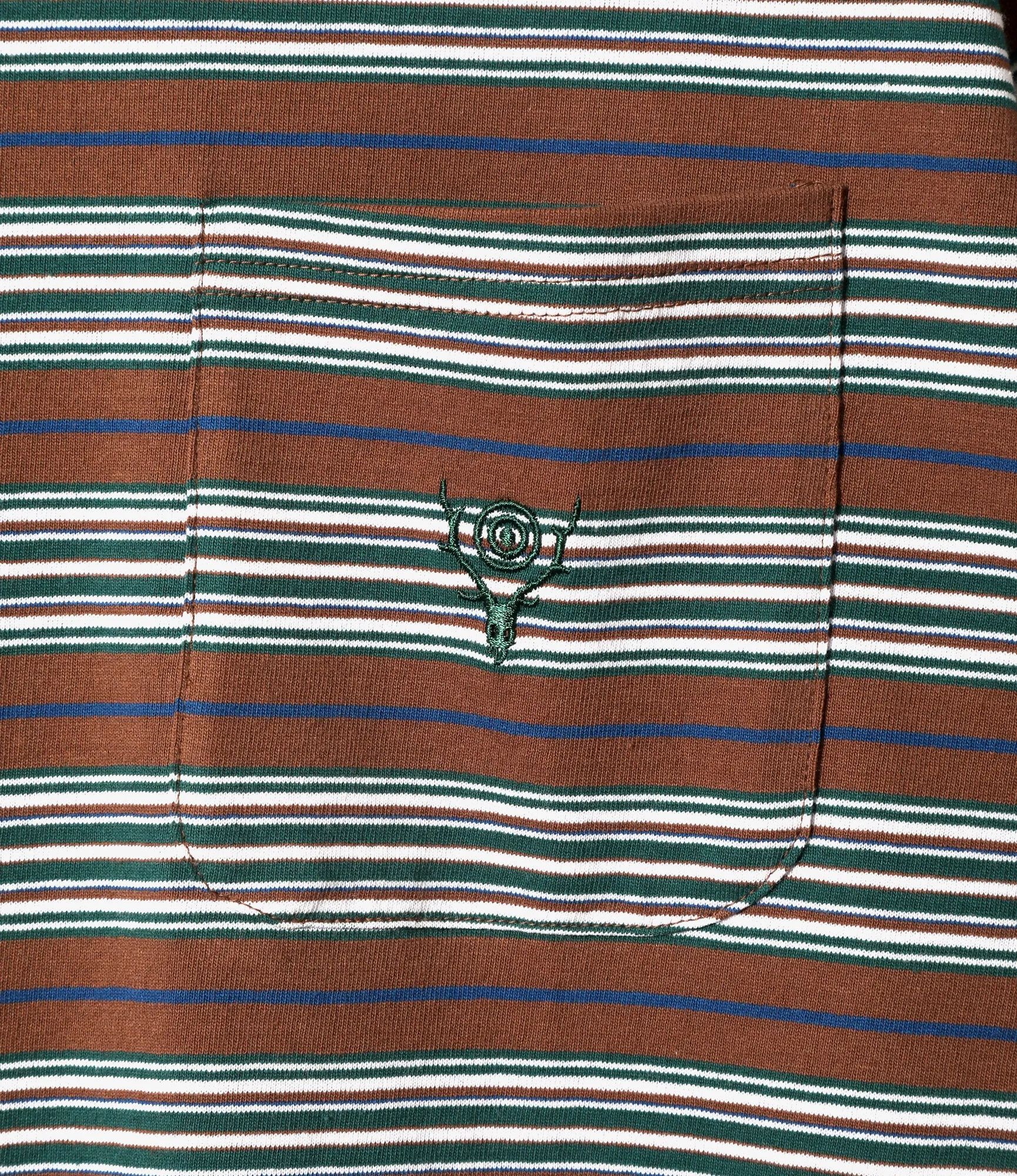 Women's S/S Round Pocket Tee - Brown - Cotton Multi Wide Stripe Jersey sold by South2West8 product image thumbnail 2