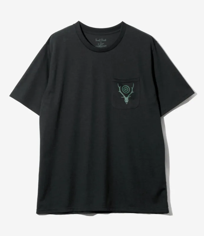Women's S/S Round Pocket Tee - Black - Circle Horn made by South2West8