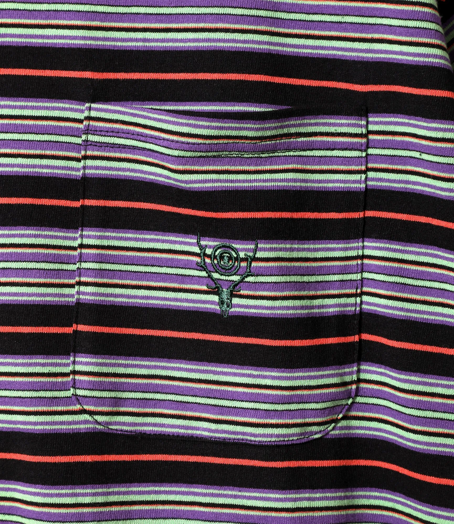 Women's S/S Round Pocket Tee - Black - Cotton Multi Wide Stripe Jersey sold by South2West8 product image thumbnail 2