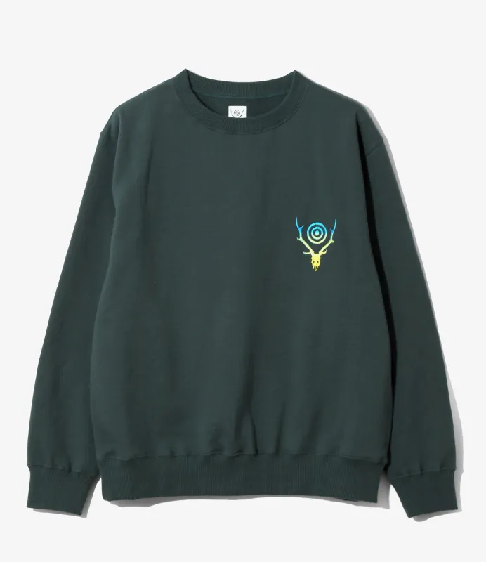 Women's Crew Neck Sweat Shirt - Green - Cotton French Terry made by South2West8