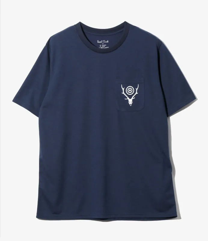 S/S Round Pocket Tee - Navy - Circle Horn made by South2West8